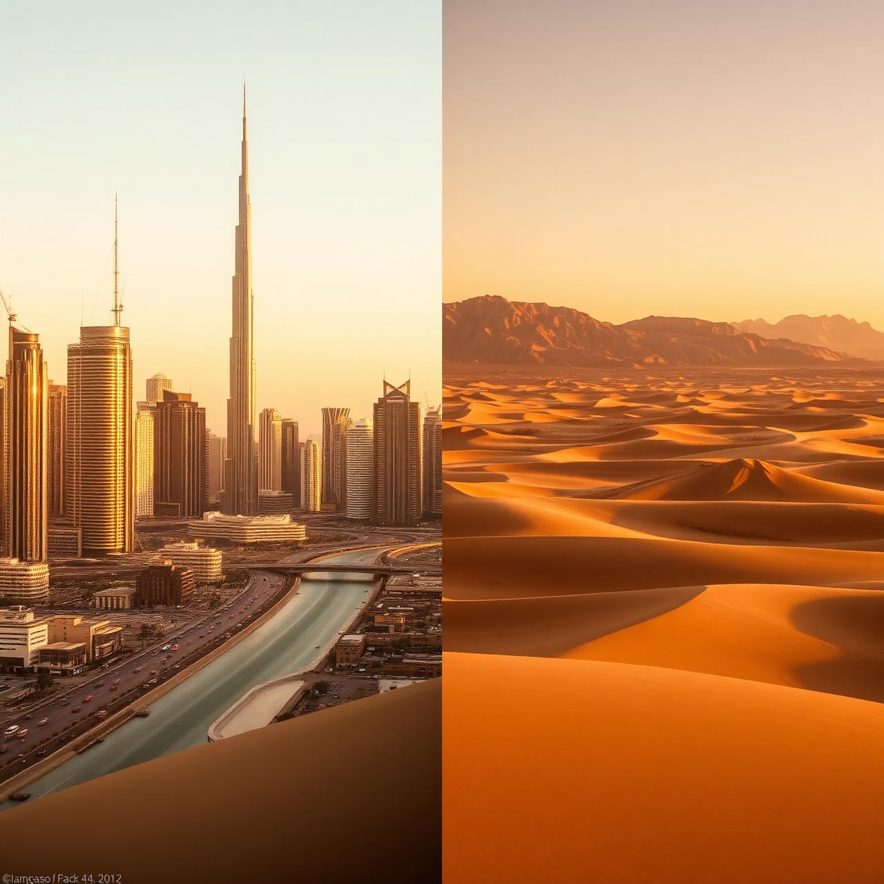 Dubai skyline transitions into the Chilean Atacama desert